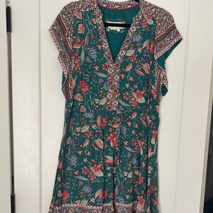Anthropologie Teal and Red Floral Blouse